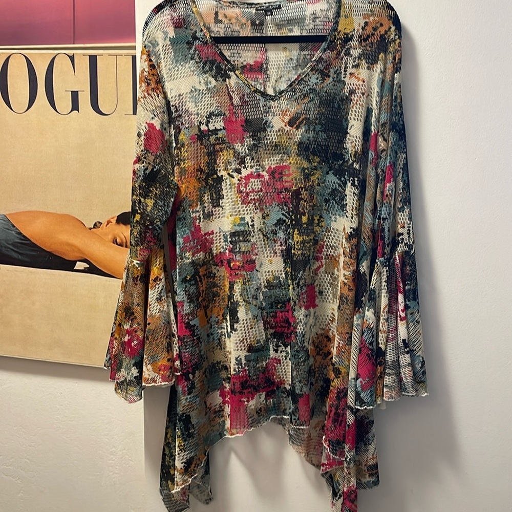 Beautiful Dor Dor Sheer Stretch Net Top 2X Flounced Sleeves